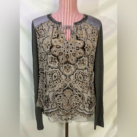 Hale Bob Beaded Top Ornate Gray Gold Velvet Whimsigoth Boho Eclectic Size Medium - Picture 1 of 13
